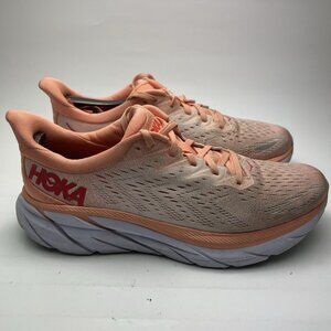 Hoka One One Peach and Gray Athletic Shoes